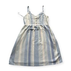 NWT Joie Women Linen Blend Sun Dress Sz 10 Lined Blue White Striped Sleeveless